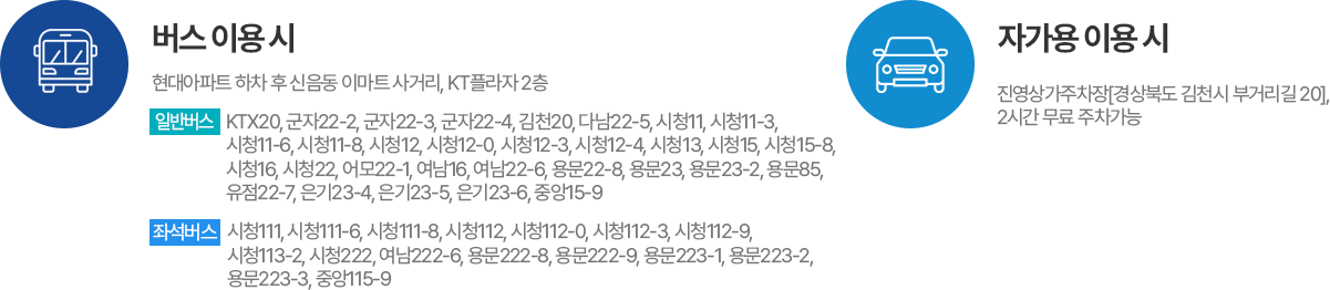 버스,자가용 이용시